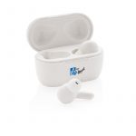 Ohrhörer im Lade-Case 2.0 in weiß mit Logodruck des Mei Musi Vereinslogos Oberösterreichischer Blasmusikverbandsshop