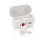 Ohrhörer im Lade-Case 2.0 in weiß mit Logodruck des Oberösterreichischen Blasmusikverbandes